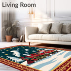 Retro Train Snowy Night Christmas Rug