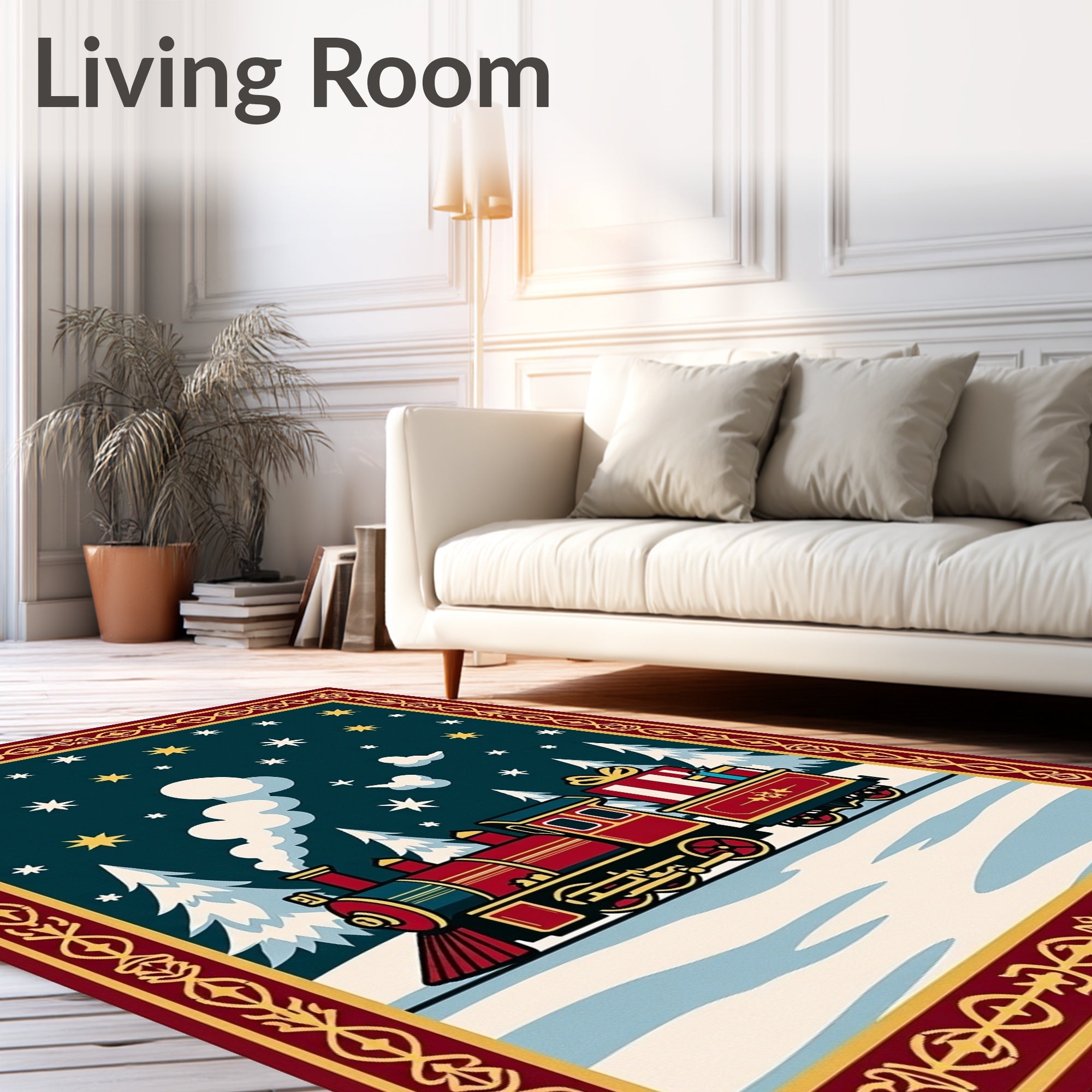 Retro Train Snowy Night Christmas Rug