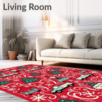 Red Christmas Gnomes Trucks Snowflakes Rug