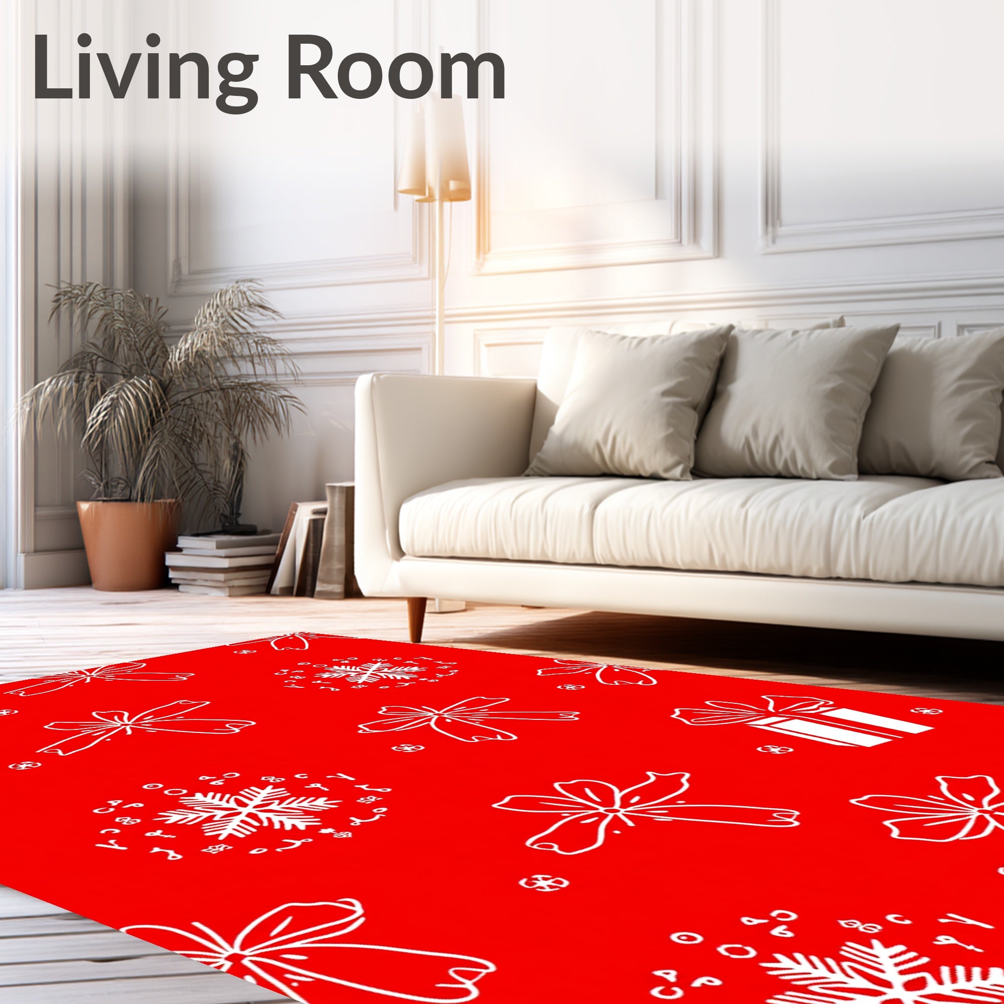 Red White Gift Bow Snowflake Repeat Rug