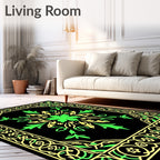 Green Yellow Floral Bordered Area Rug