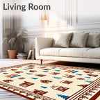 Cozy Houses Blue Trees Cream Background Rug