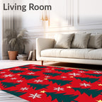 Festive Red Christmas Tree Snowflake Rug