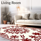 Deep Red Snowflake Medallion Frame Rug