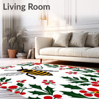 Whimsical Bee Holly Berry Floral Rug