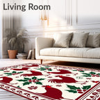 Dark Red Roosters Holly Border Rug