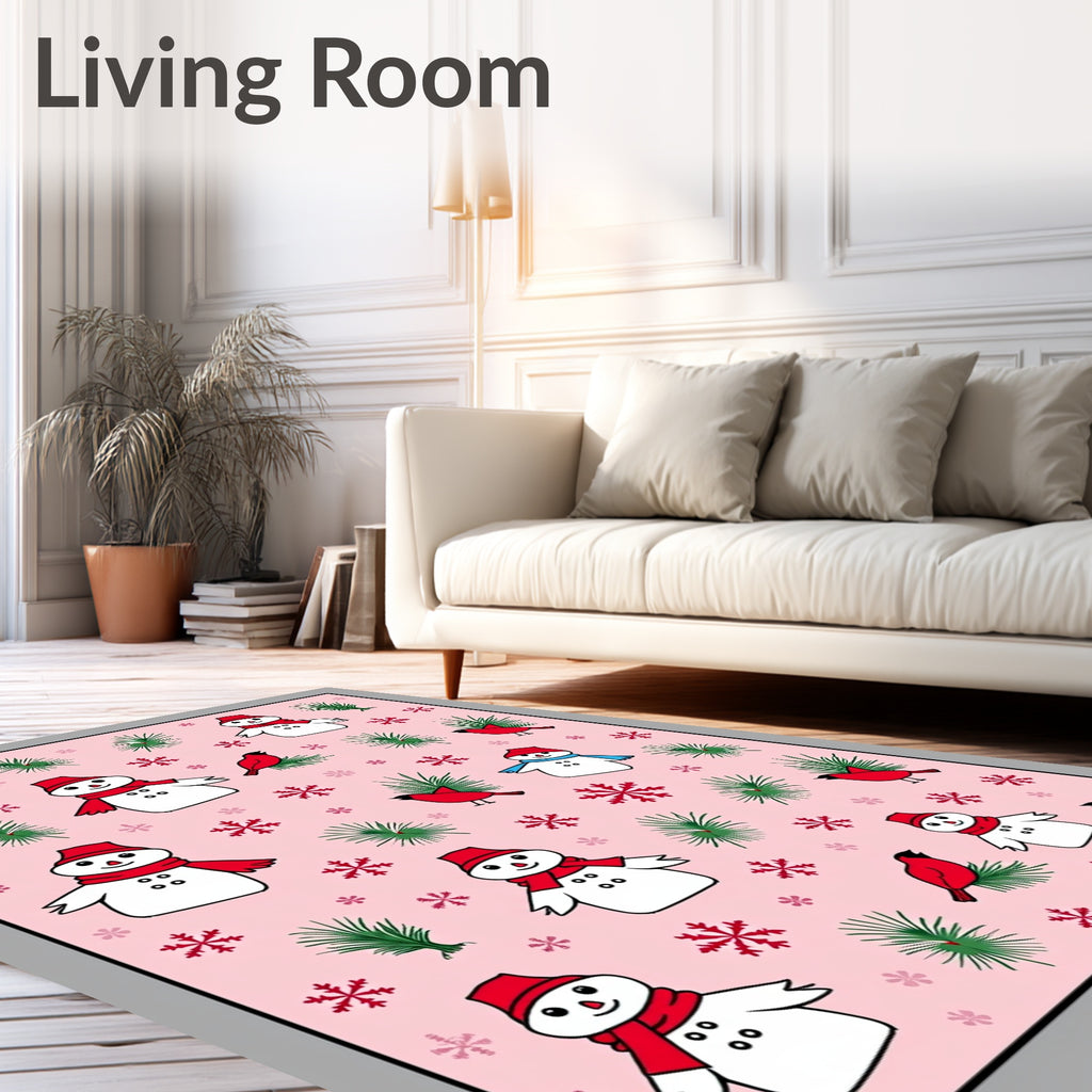 Pink Snowmen And Red Cardinals Rug