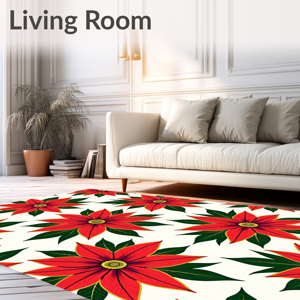 Crimson Poinsettia Foliage Floral Rug