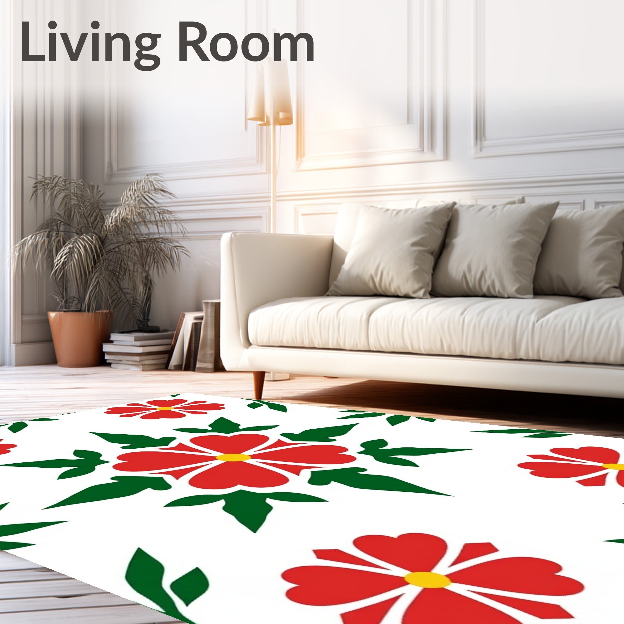 Bold Red Floral Green Foliage Rug