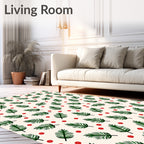 Green Pine Sprig Red Berry Background Rug