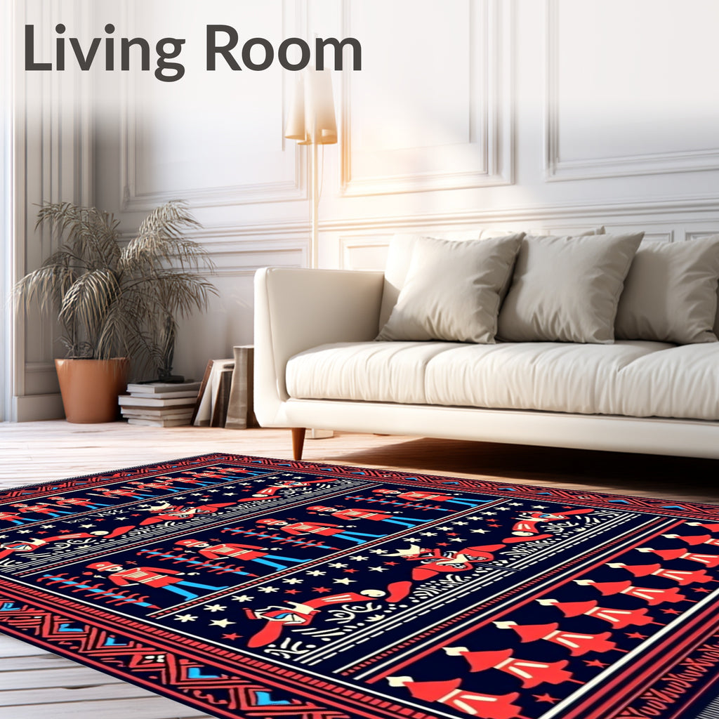 Folksy Crimson Soldier Navy Scene Rug