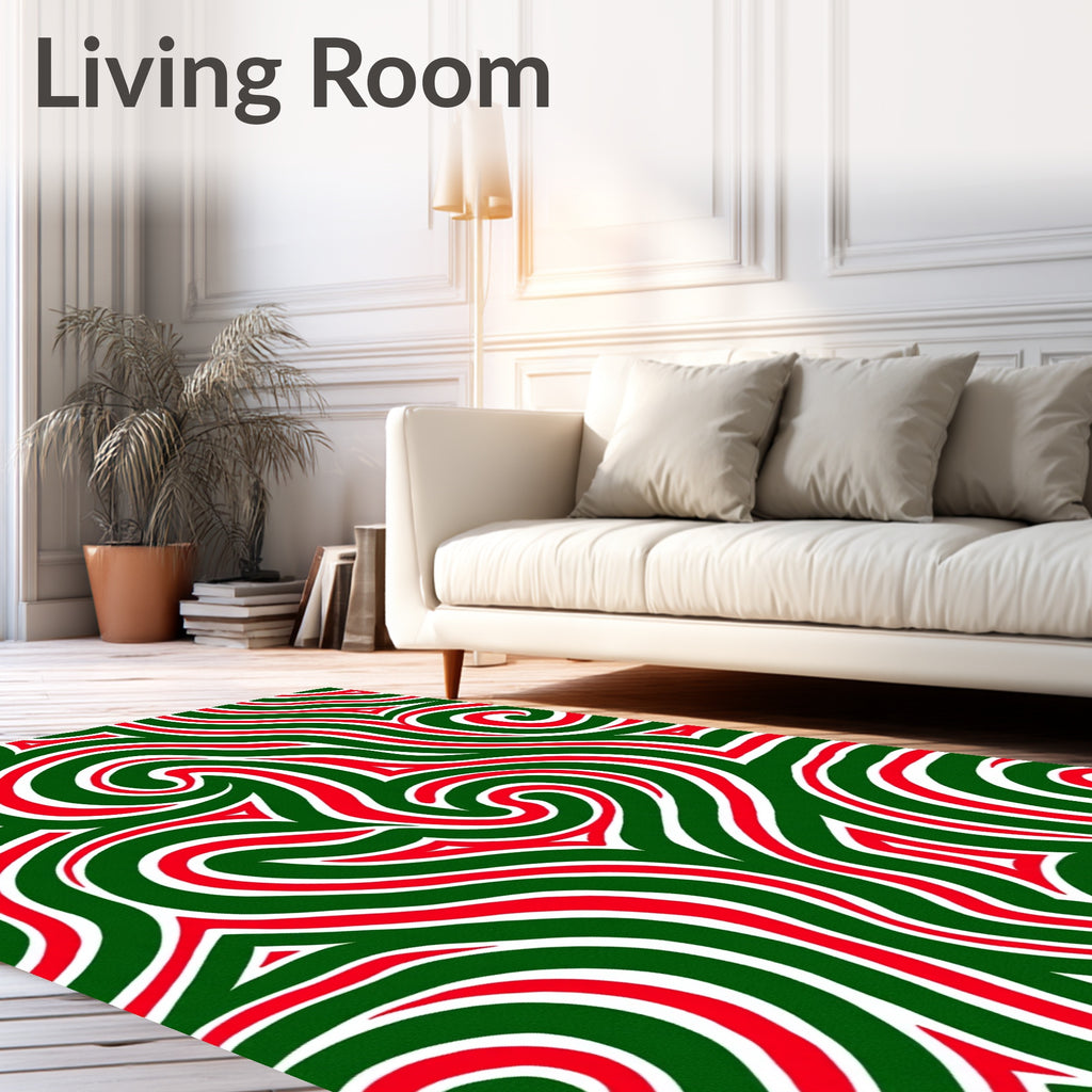 Crimson Green Swirl Heart Abstract Rug