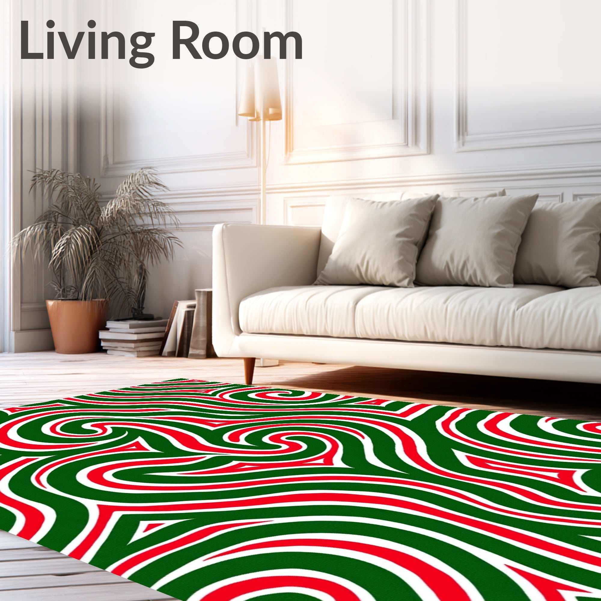 Crimson Green Swirl Heart Abstract Rug