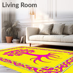 Vibrant Pink Heart Tree Yellow Border Rug