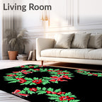 Holiday Wreath Red Green Bows Rug