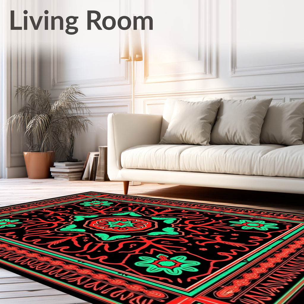 Bold Red Black Floral Medallion Rug