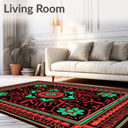 Bold Red Black Floral Medallion Rug