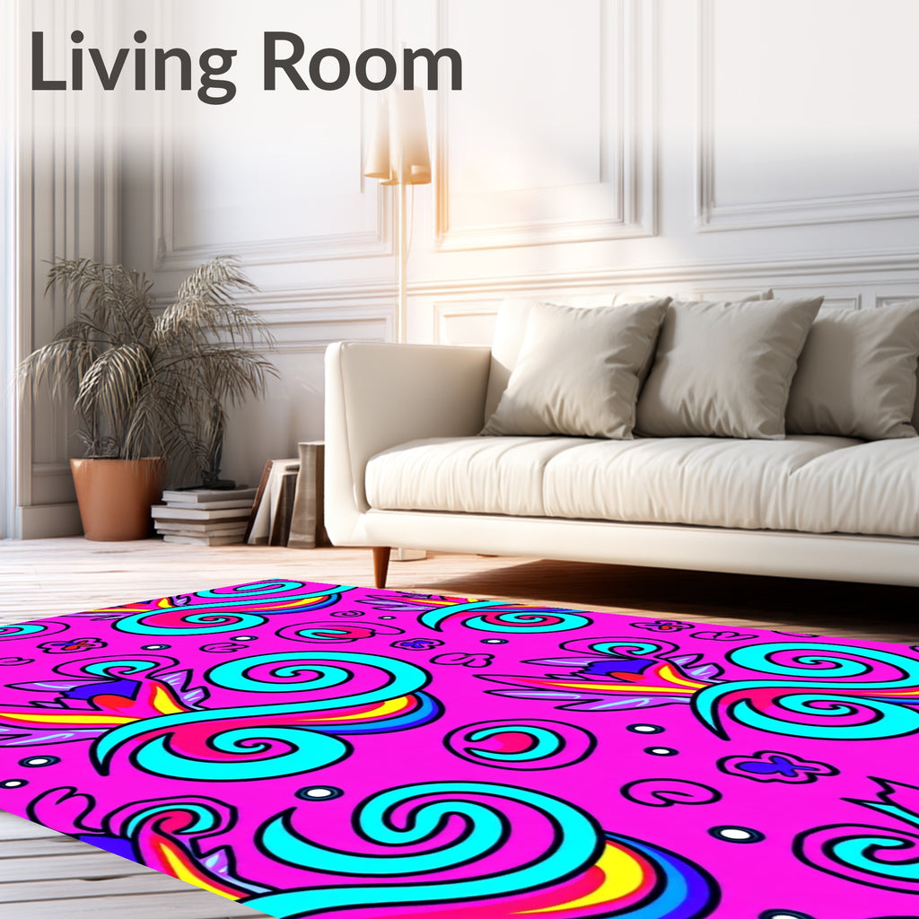 Vibrant Pink Psychedelic Swirl Flower Rug