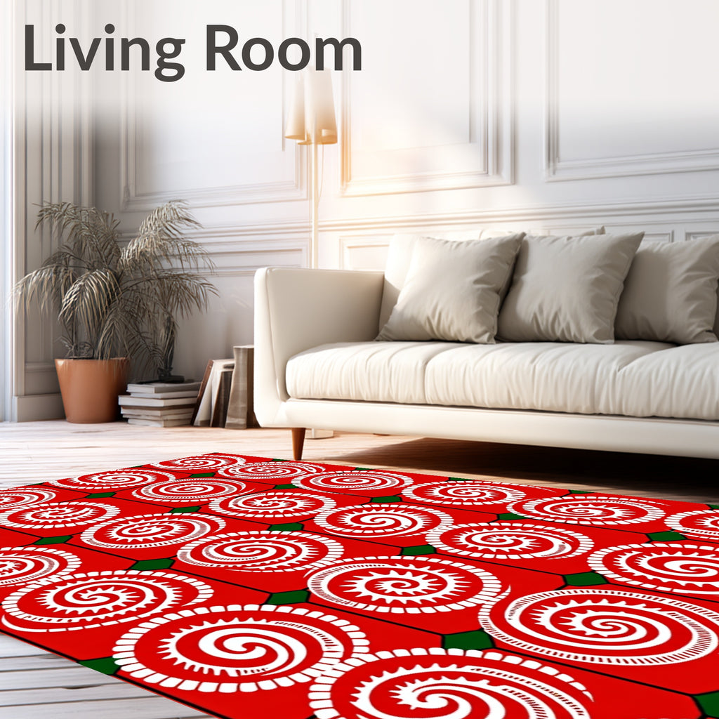 Crimson White Spiral Sunburst Rug