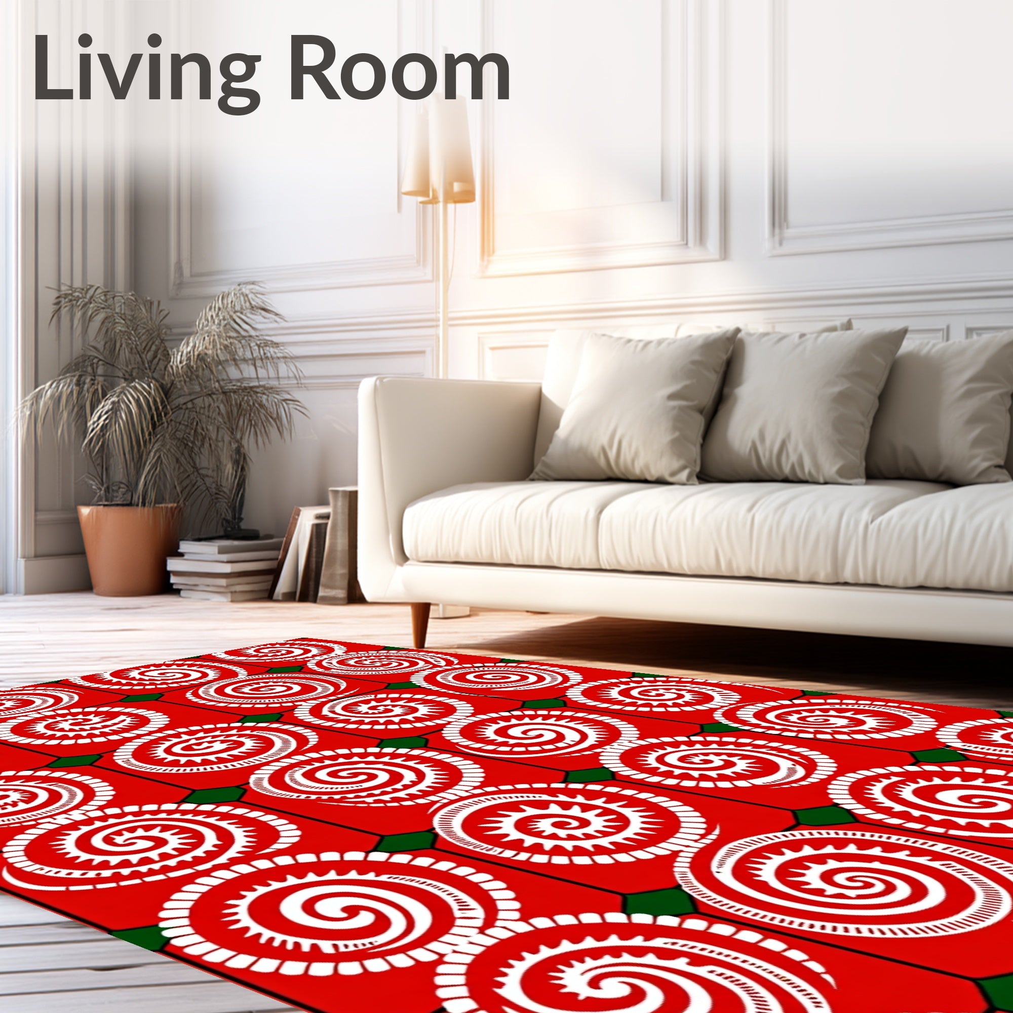 Crimson White Spiral Sunburst Rug