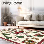 Christmas Bears and Trains Cream Rug