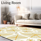 Golden Sunburst Floral Whimsical Leaf Rug