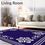 Deep Blue Snowflake Mandala Frame Rug