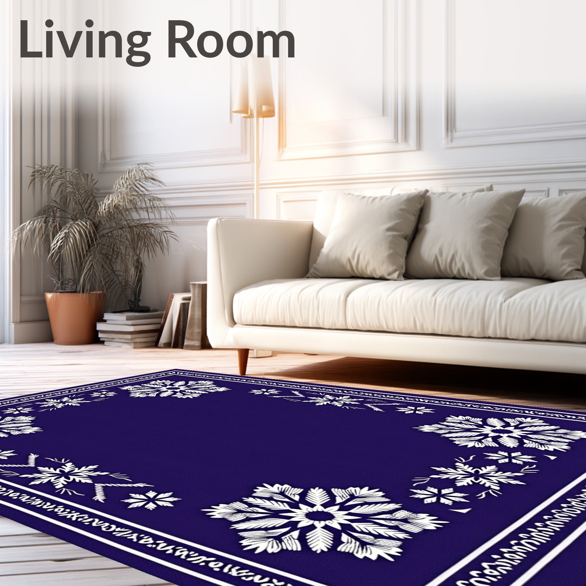 Deep Blue Snowflake Mandala Frame Rug