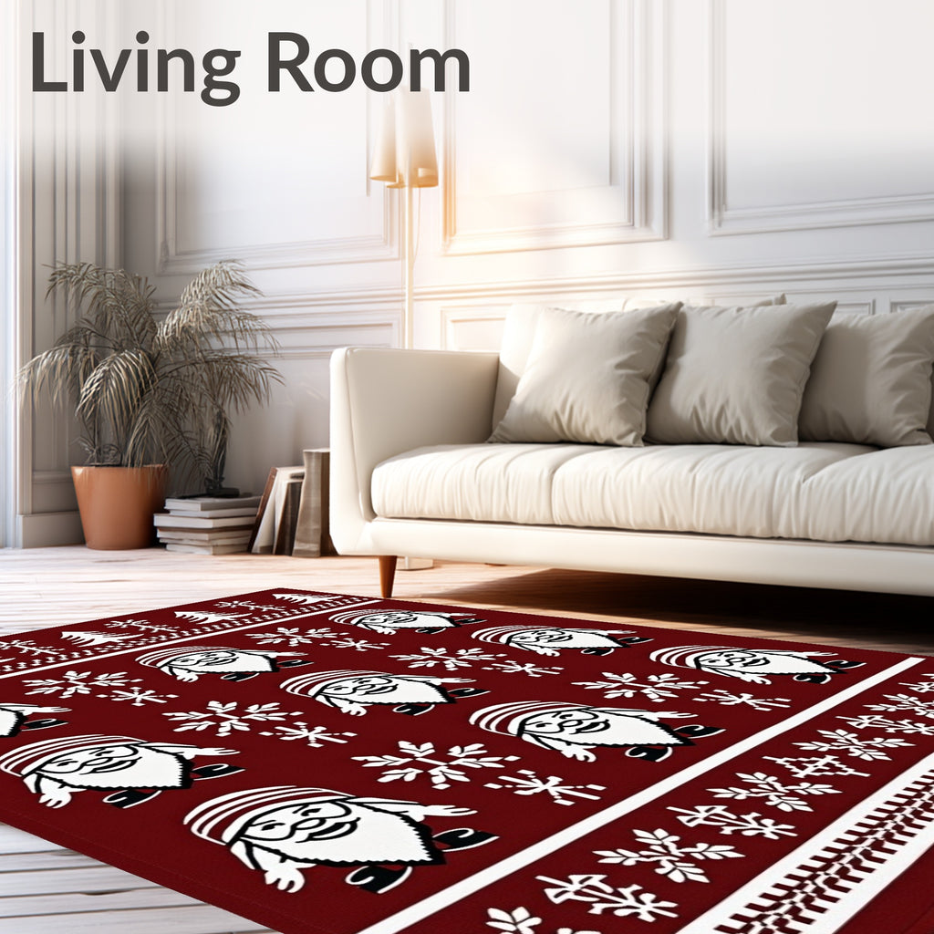 Festive Burgundy Santa Snowflakes Rug
