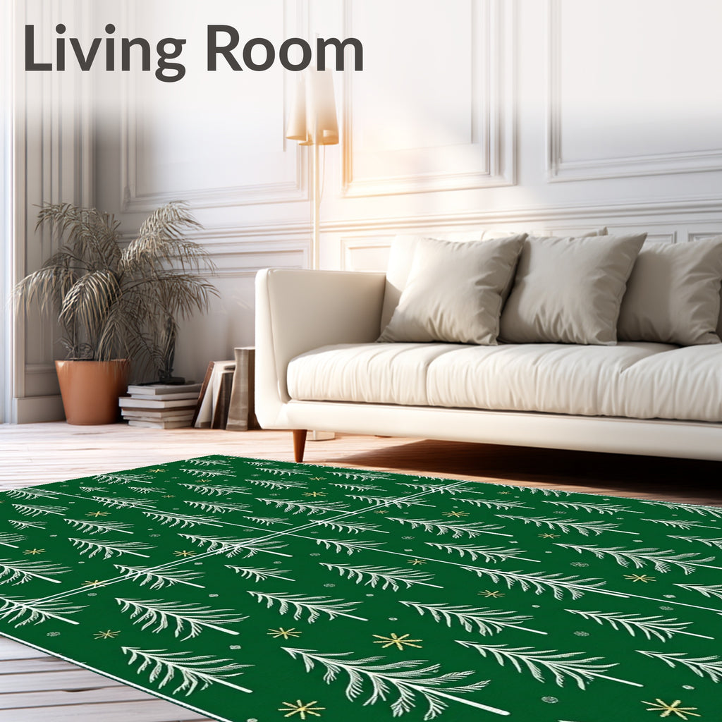 Forest Green Pine Tree Snowflakes Rug