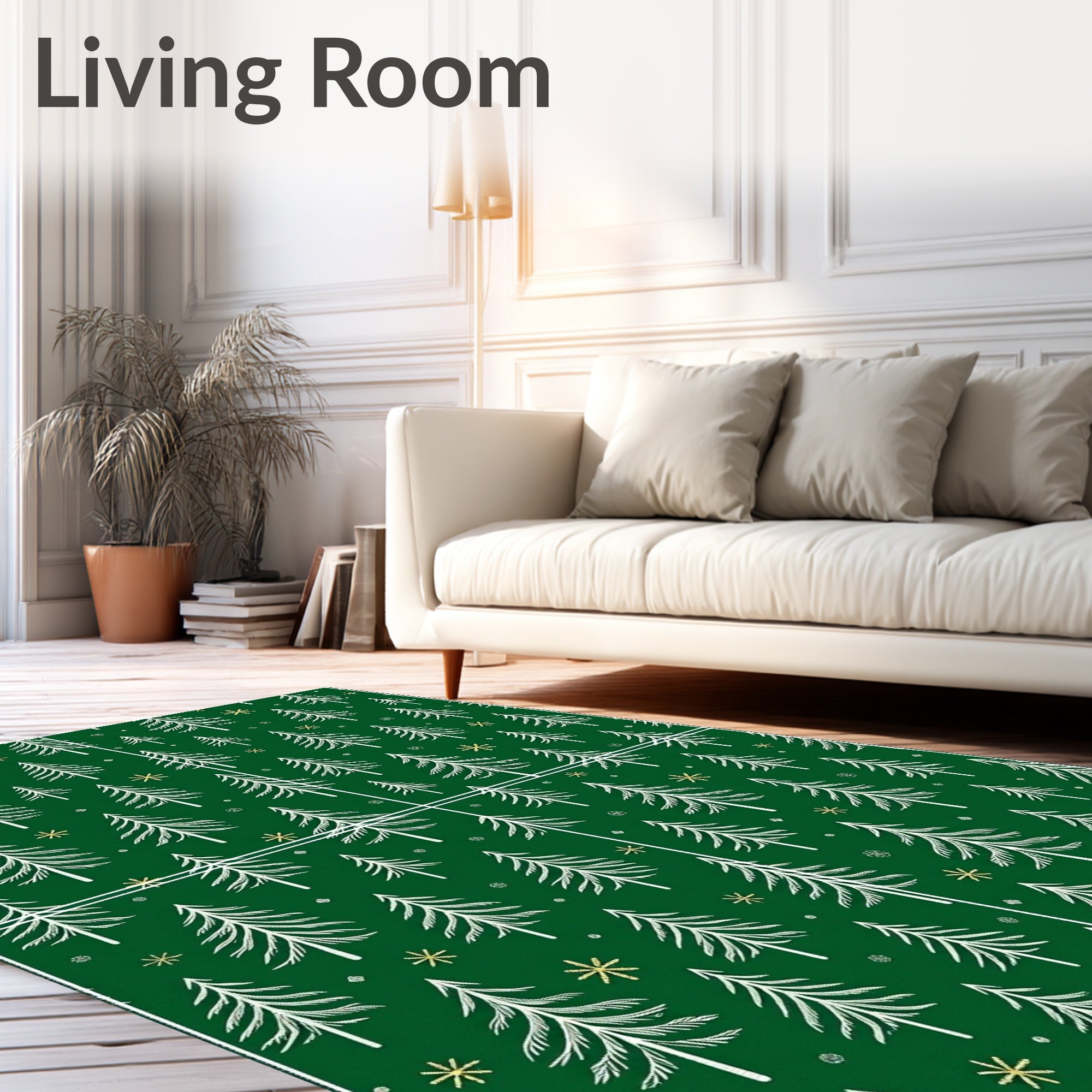 Forest Green Pine Tree Snowflakes Rug