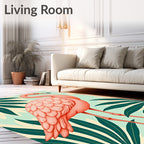 Pink Flamingo Tropical Leaf Arrangement Rug