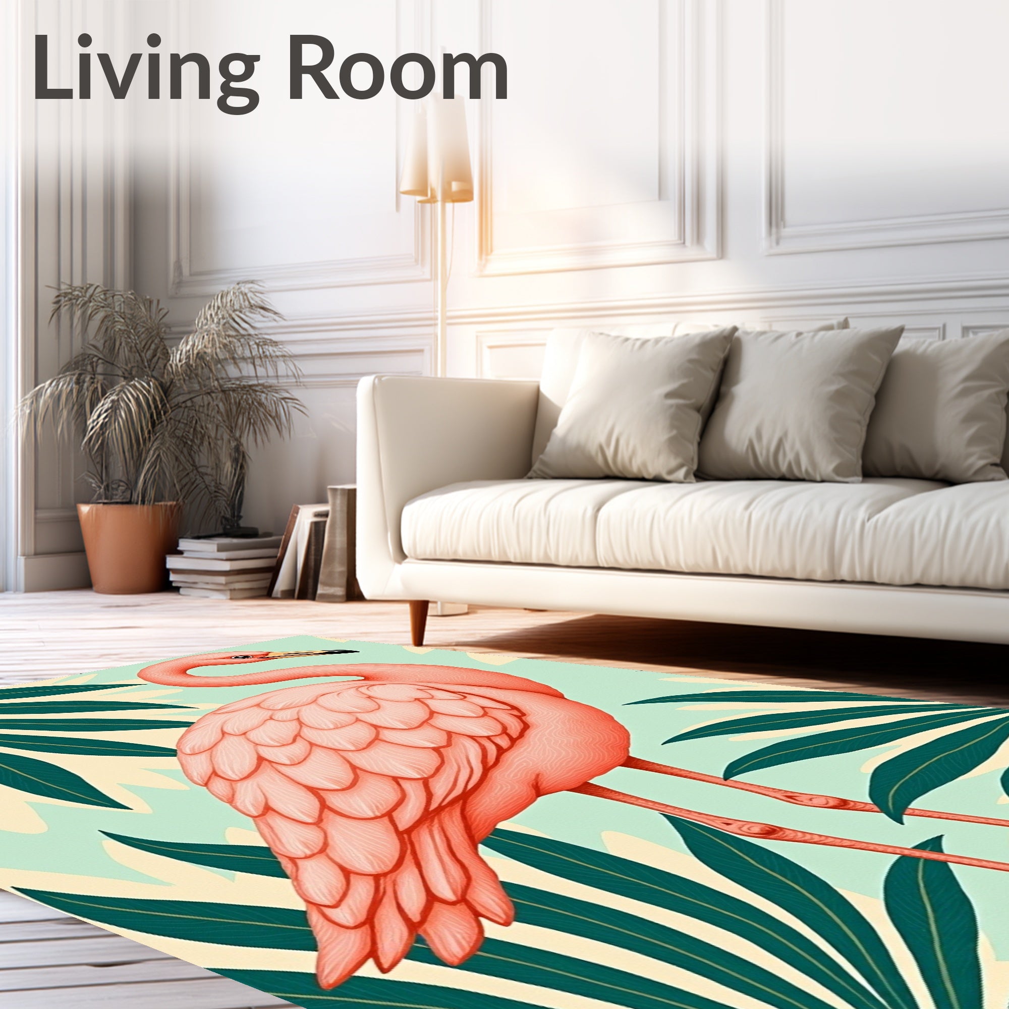 Pink Flamingo Tropical Leaf Arrangement Rug