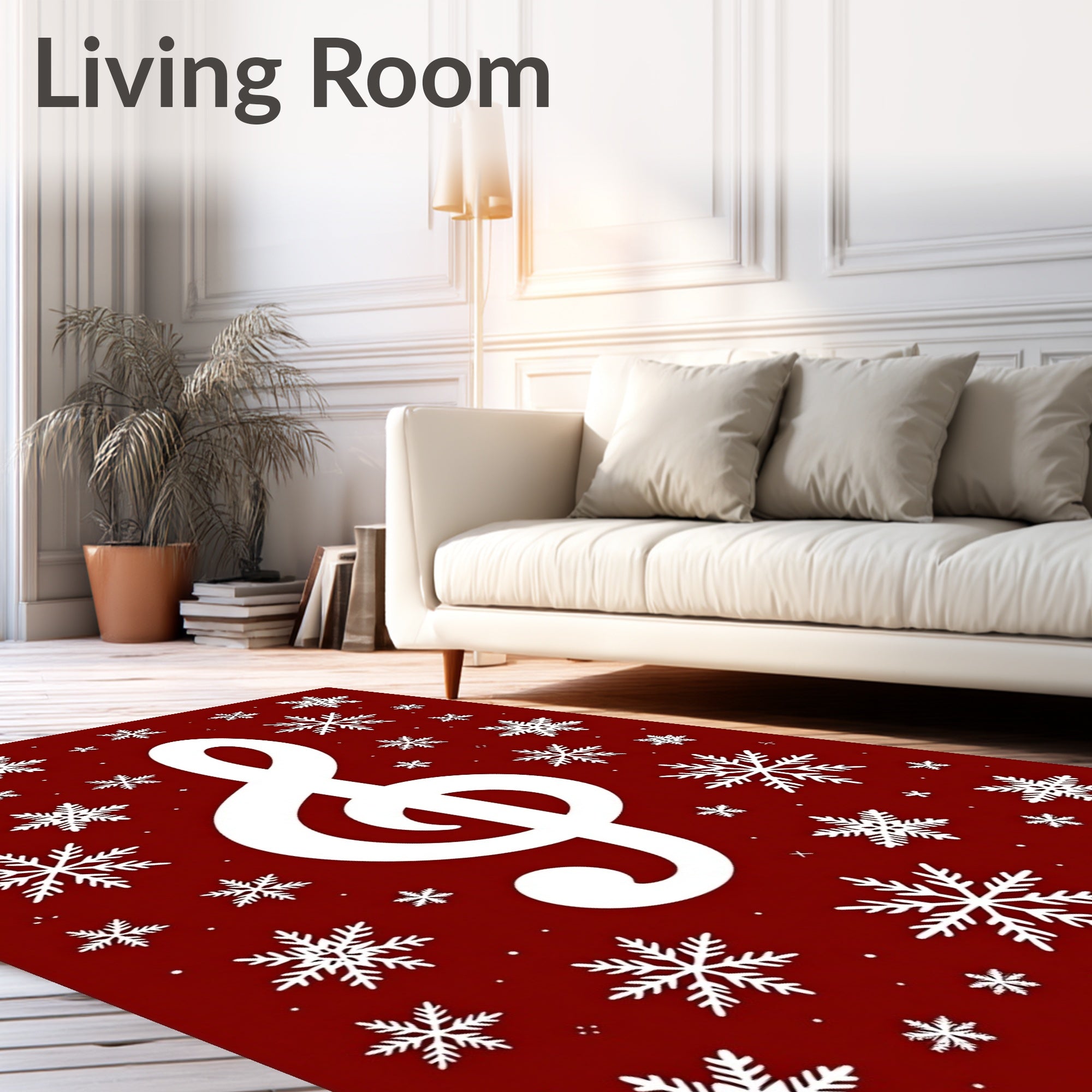 Red Snowflake Treble Clef Melodies Rug