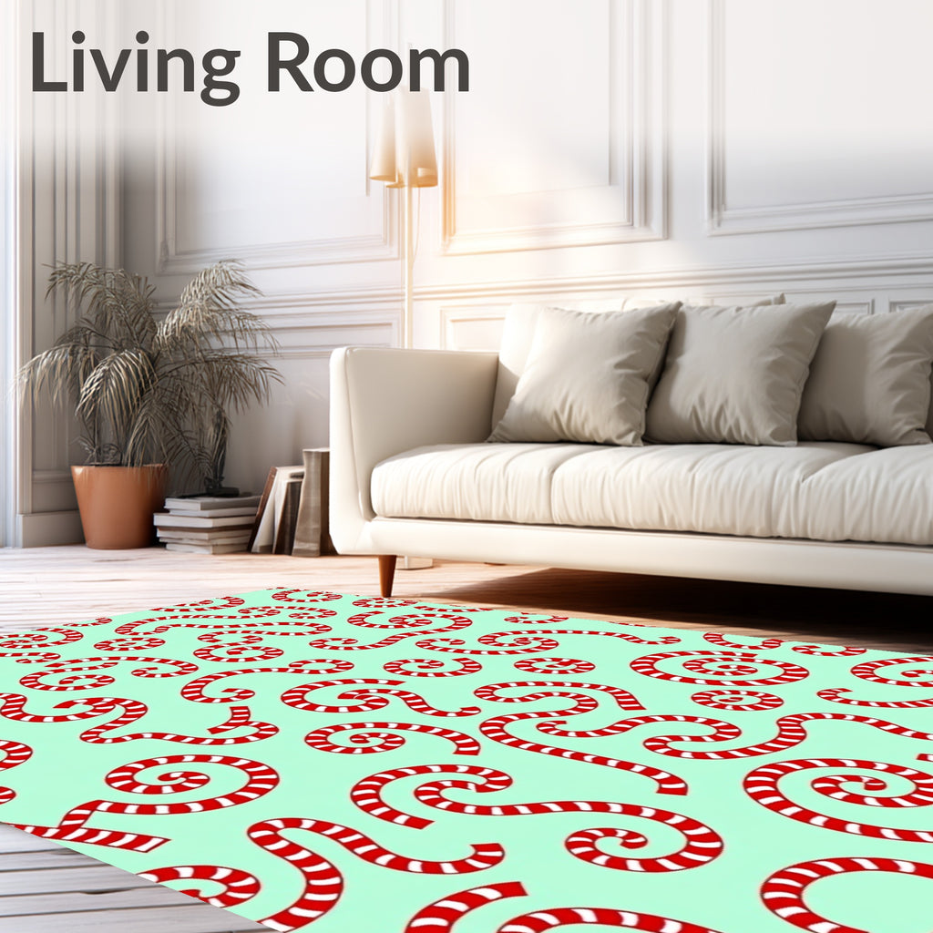 Red White Swirls Mint Background Rug