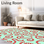 Red White Swirls Mint Background Rug