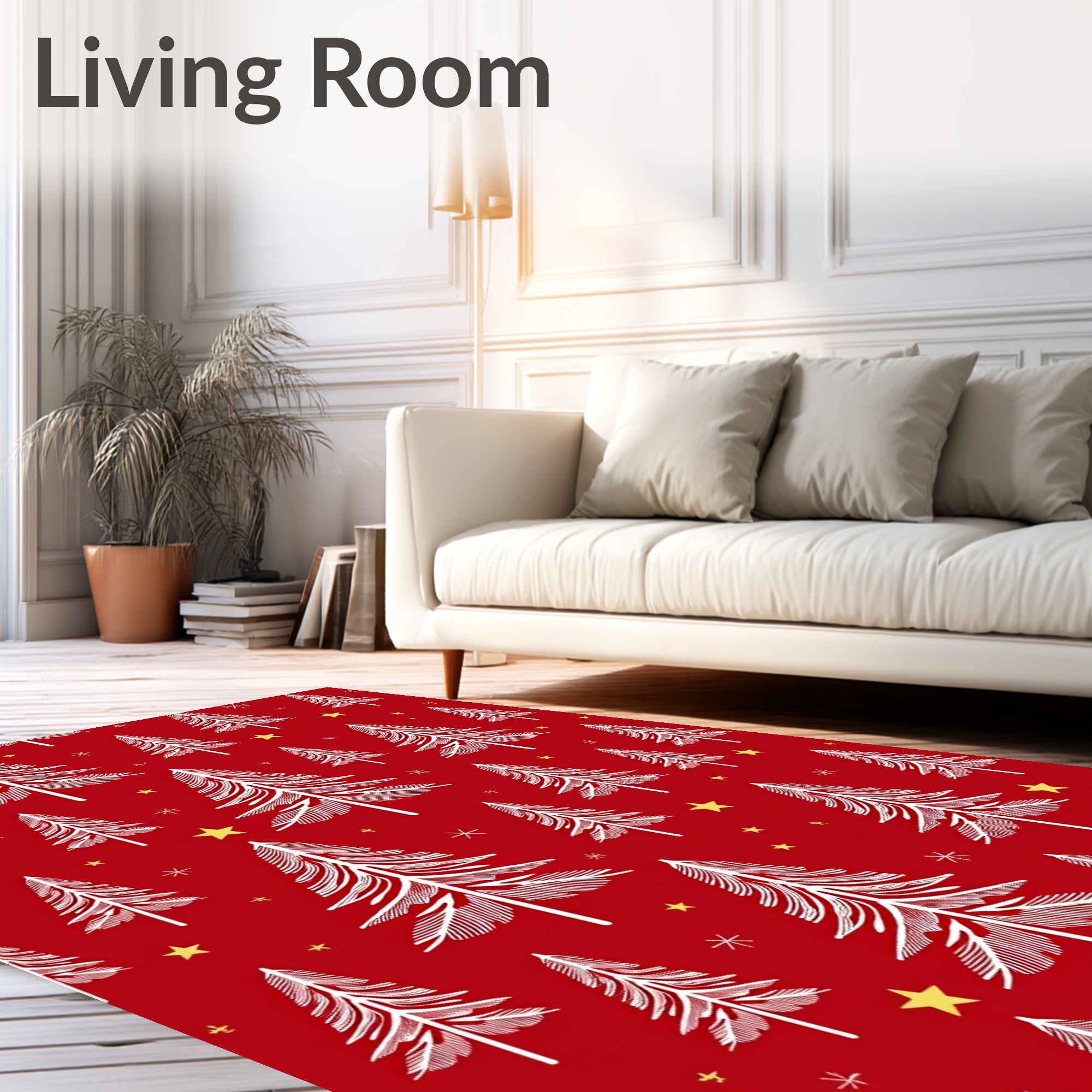 Red White Spruce Forest Stars Rug