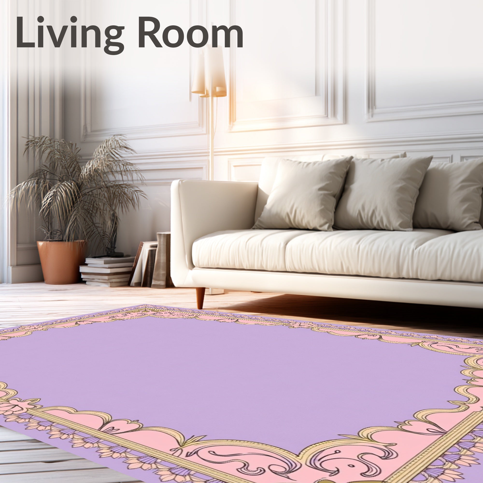 Ornate Lavender Pink Floral Scroll Rug
