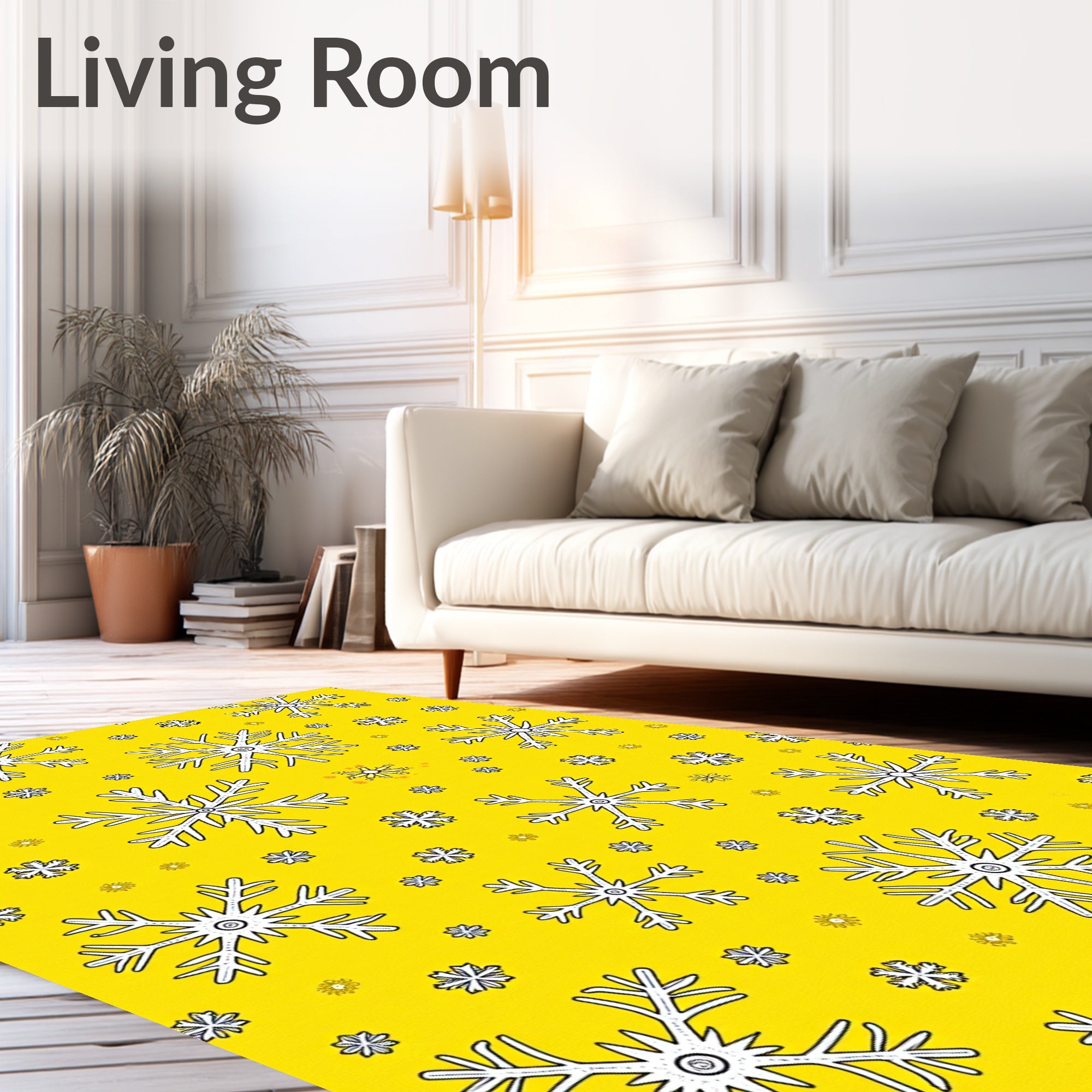 Whimsical Yellow Snowflakes Collage Rug