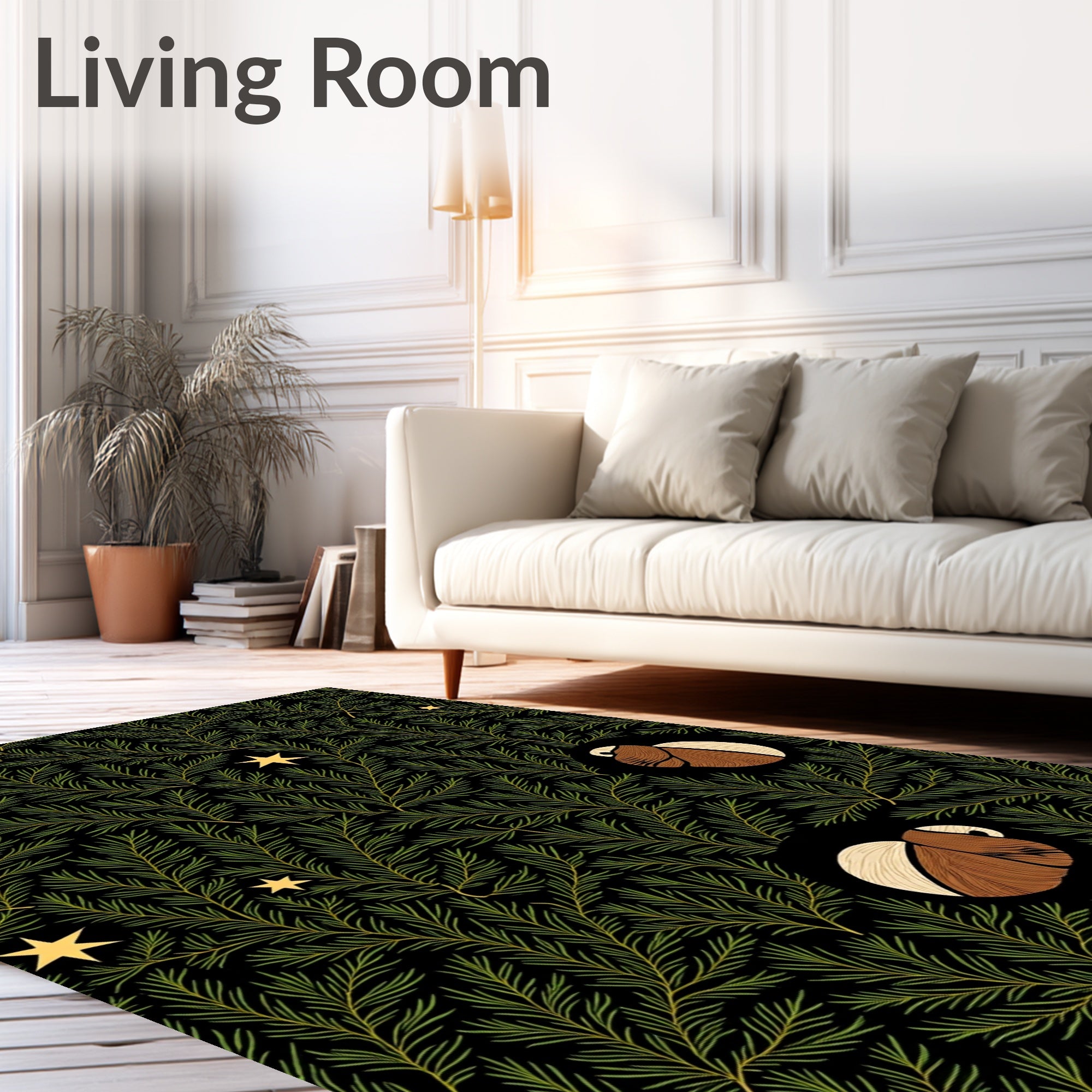 Brown Sloth Green Pine Needle Stars Rug