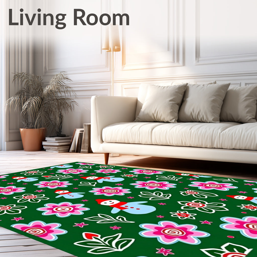 Jolly Snowman Pink Flower Garden Rug