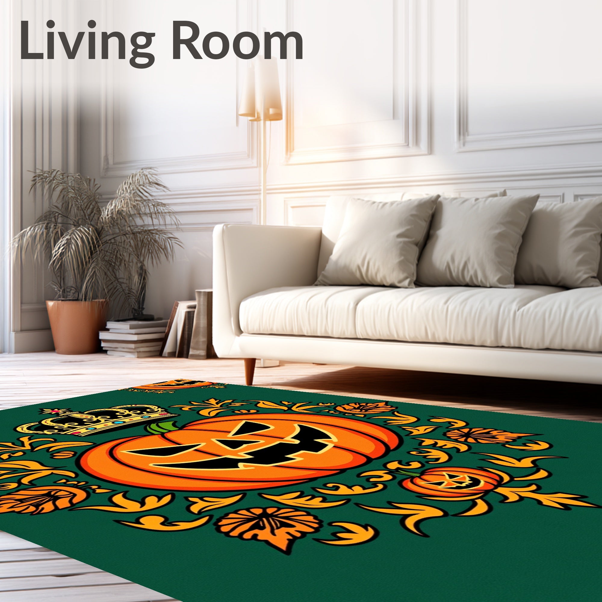Orange Jack-o-Lantern Crown Medallion Rug