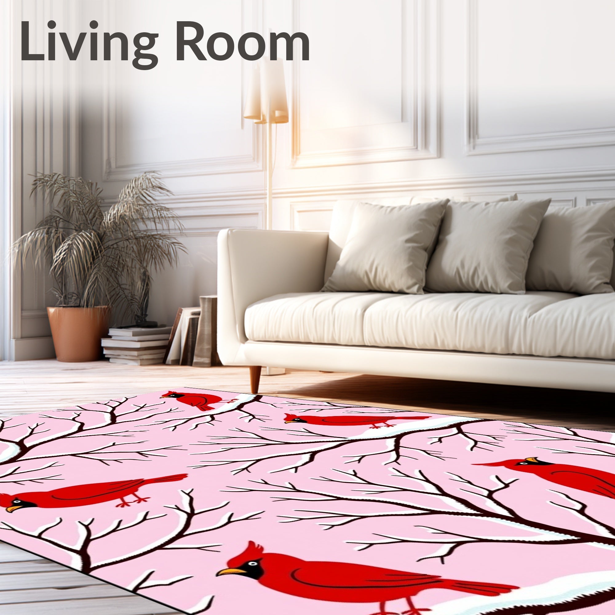 Crimson Cardinals Winter Snow Branches Rug