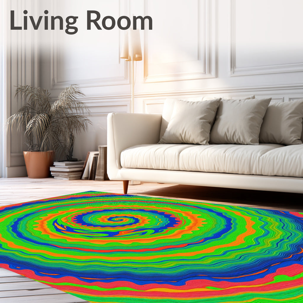 Vibrant Rainbow Swirl Concentric Circles Rug