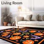 Spooky Orange Jack-o'-Lantern Bats Stars Rug