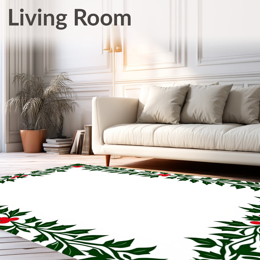Vibrant Red Holly Christmas Border Rug