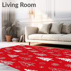 Red White Festive Tree Snowflakes Rug