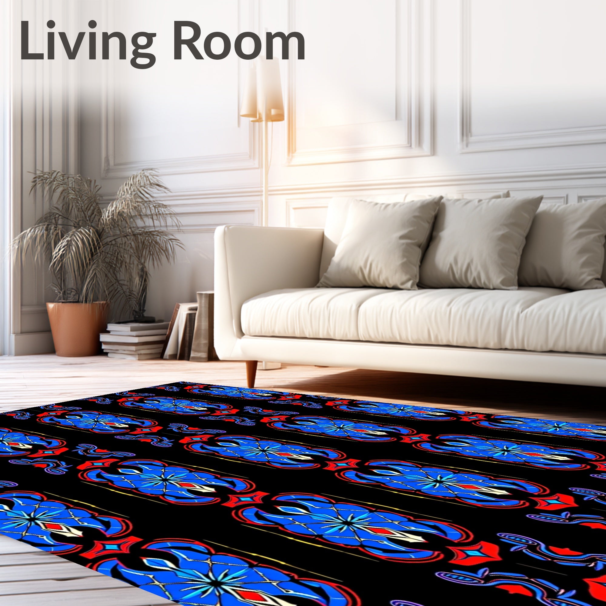 Bold Blue Red Black Geometric Arch Rug