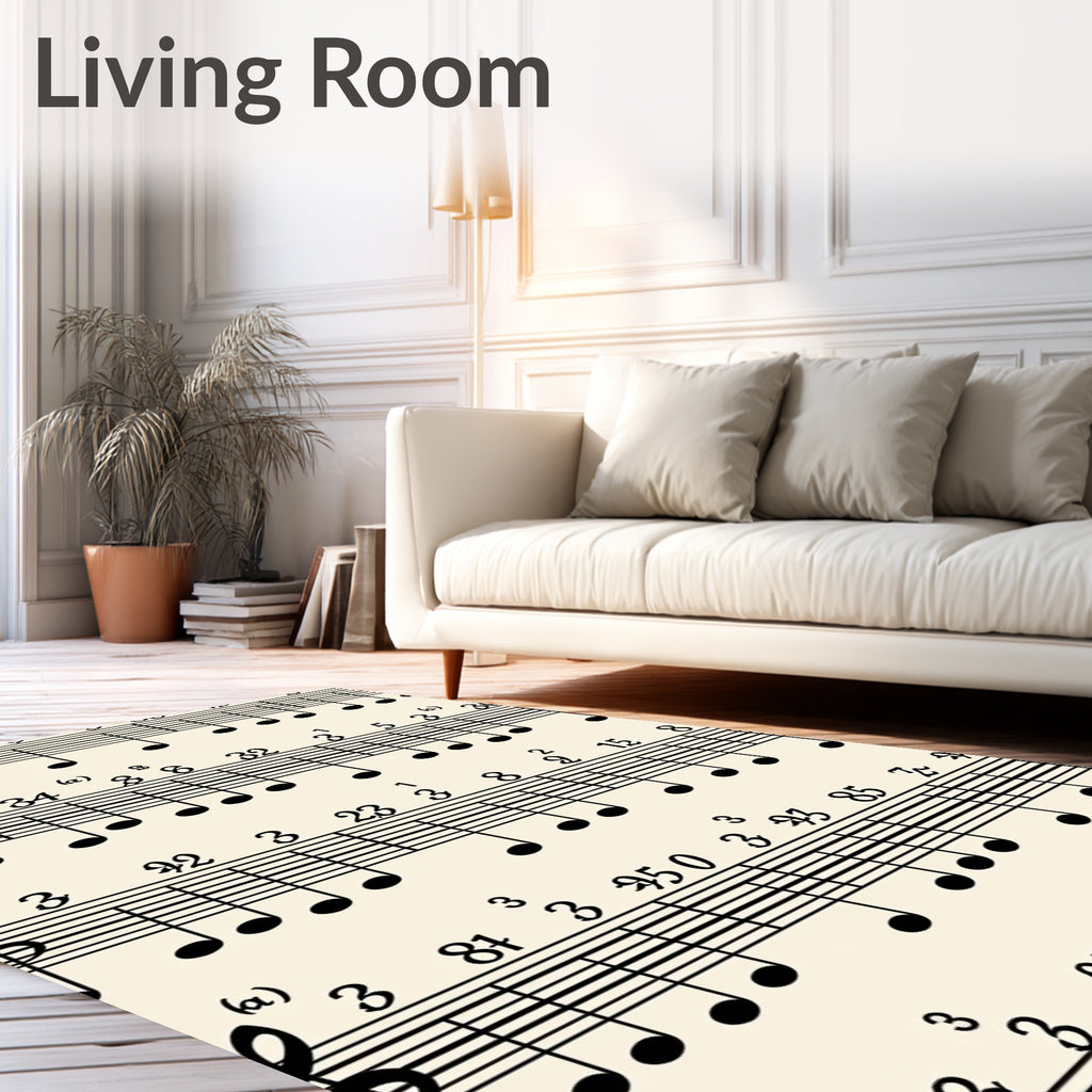 Musical Score Black Notes Beige Rug