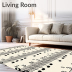Musical Score Black Notes Beige Rug